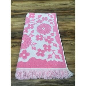 Vintage Cannon Monticello bath towel two tone pink sculpted floral cotton fringe